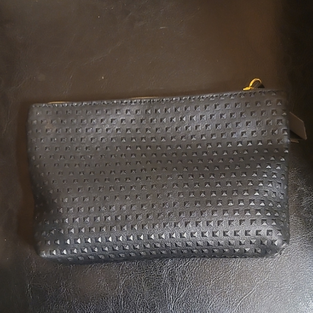ipsy Black Textured Cosmetic Pouch with Gold Accent